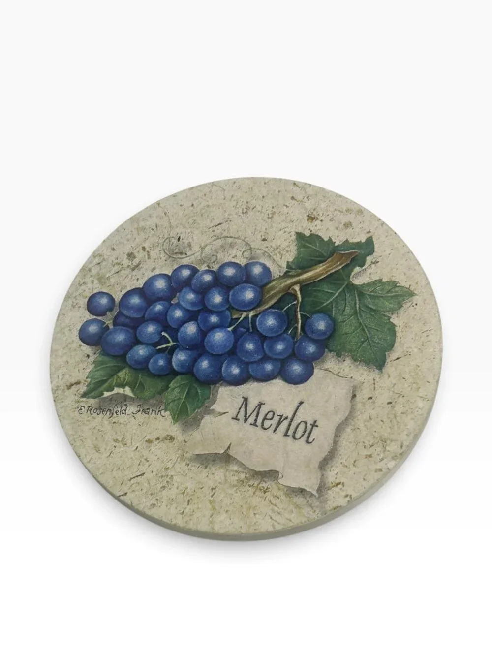 Vintage E. Rosenfeld Frank Ceramic Wine Coasters Set of 4 with Wood Caddy Holder